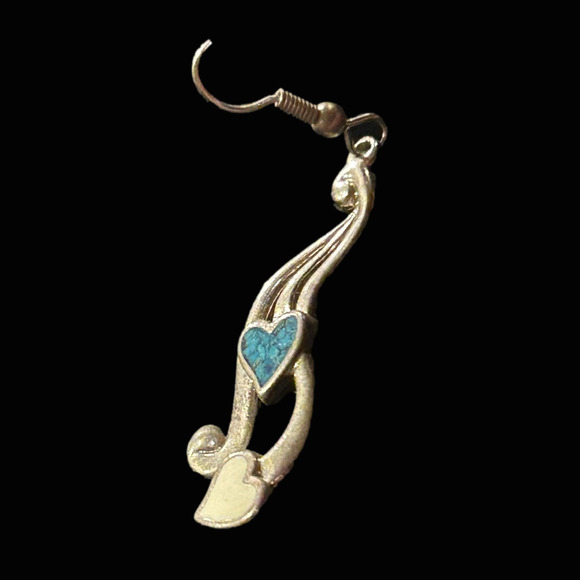 Dancing Music Festival Hearts Earrings Turquoise White Silver Meghan 2025 - Picture 5 of 7